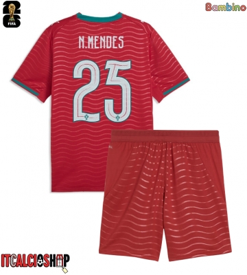 Portogallo Nuno Mendes #25 Prima Maglia Bambino Mondiali 2026 Manica Corta (+ Pantaloni corti)